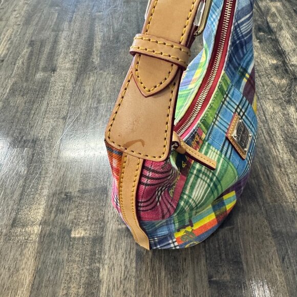 Dooney & Bourke Picnic Ants Canvas Madras Plaid Hobo Bag Purse 9" x 8" x 5"  - R - Picture 9 of 13